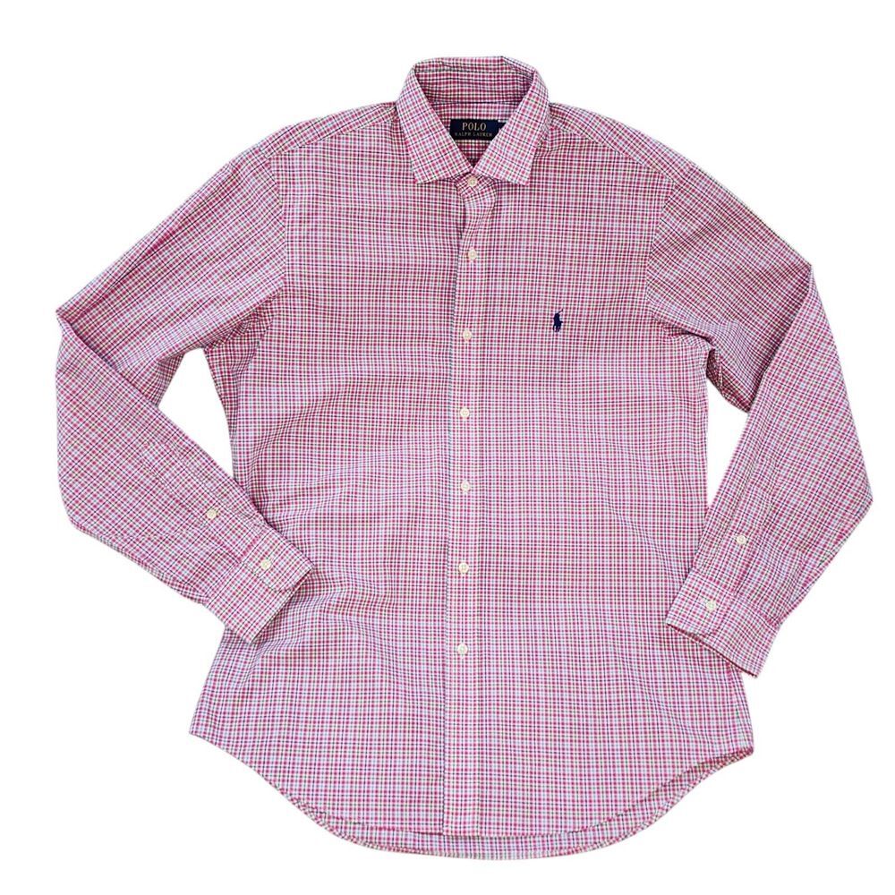 Polo by Ralph Lauren Pink Green Blue Check Long Sleeve Mens Logo Shirt Sz Medium